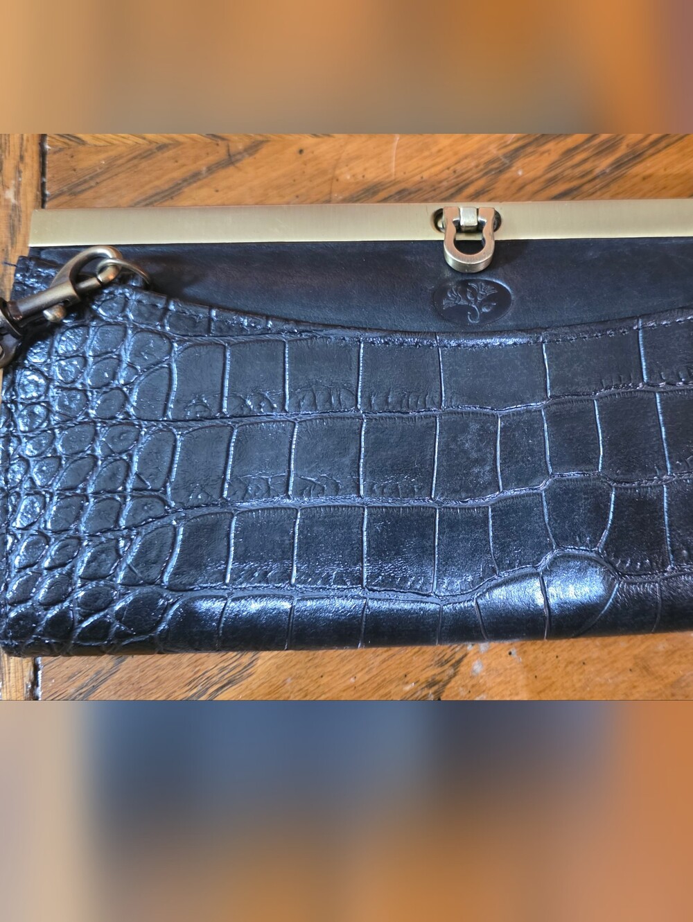 Buxton Black Croc Embossed Organizer Clutch Crossbody Bag
